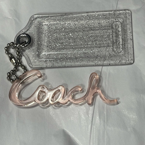 Vintage Coach Poppy acrylic pink script and silver glitter key fobs - Picture 2 of 9
